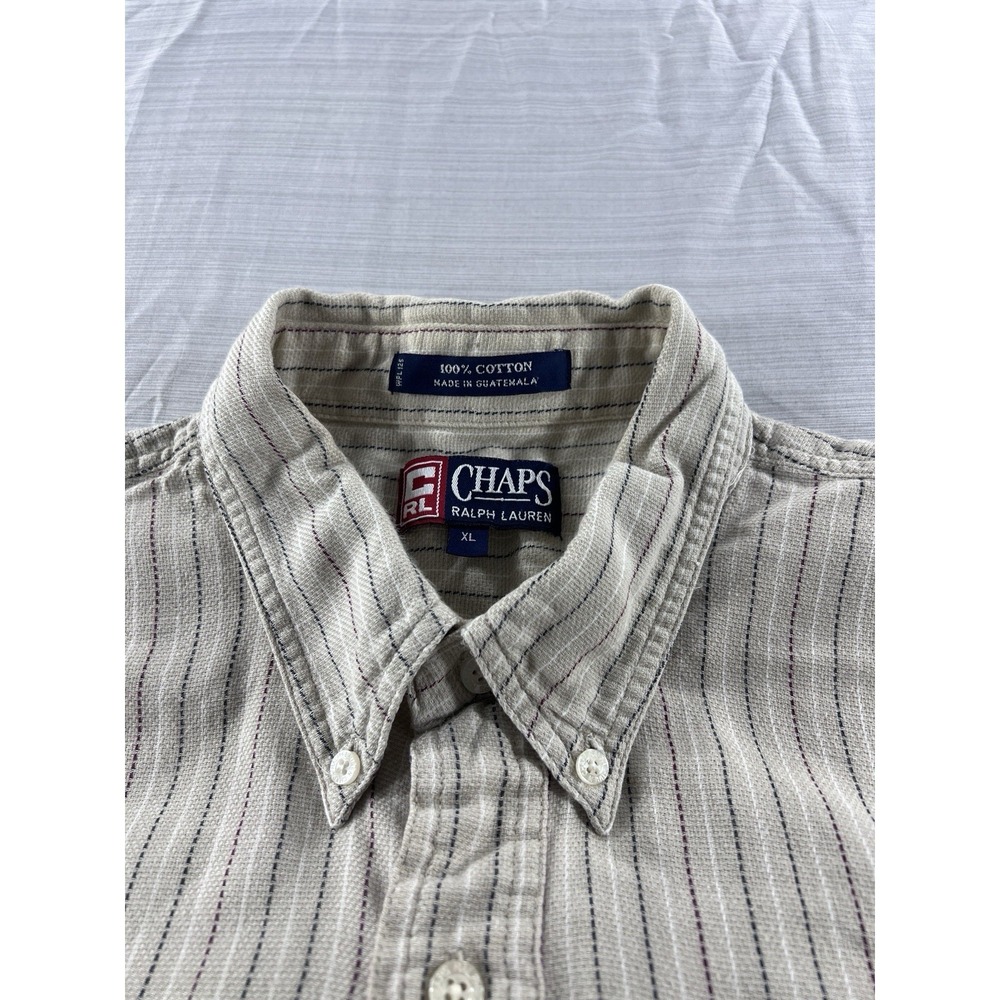 VTG Chaps Ralph Lauren Button Dn, Shirt, Red, White, And Blue Pinstripe, Size XL - Picture 4 of 9